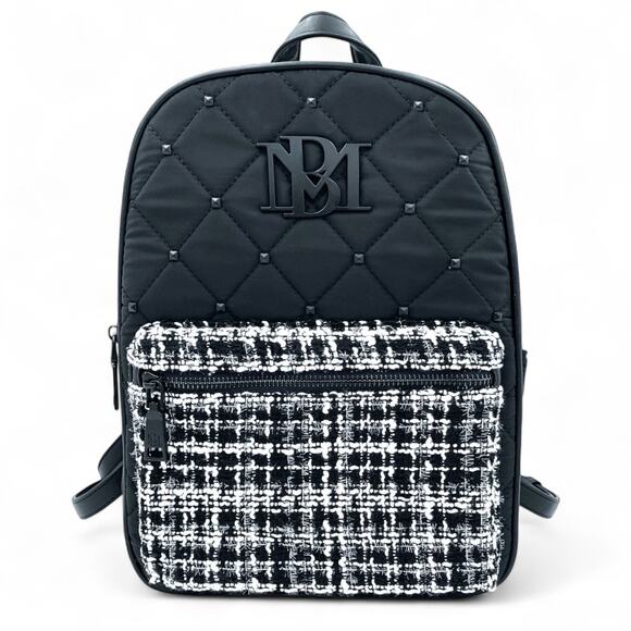 Badgley Mischka Backpack Tweed Quilted Studded Black White New With Tags - Picture 1 of 8